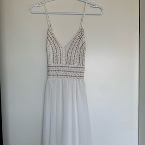 Lulu's Floor Length White Gown with Gold Beads (Size S)